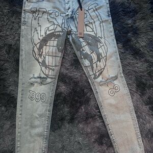 Ksubi Distressed Jeans with World Map Design